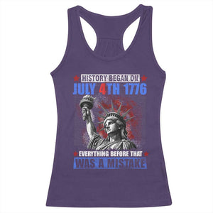 History Began July 4th 1776 Racerback Tank Top Bold Patriotic Statement Statue of Liberty TS02 Purple Print Your Wear