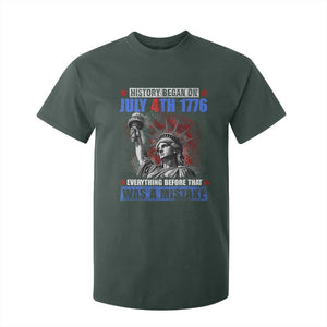 History Began July 4th 1776 T Shirt For Kid Bold Patriotic Statement Statue of Liberty TS02 Dark Forest Green Print Your Wear