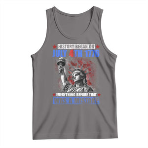 History Began July 4th 1776 Tank Top Bold Patriotic Statement Statue of Liberty TS02 Deep Heather Print Your Wear