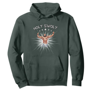 Holy Swoly Hoodie Funny Jesus Workout Motivation Bodybuilding Fitness TS02 Dark Forest Green Print Your Wear
