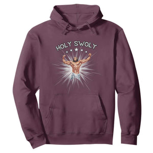 Holy Swoly Hoodie Funny Jesus Workout Motivation Bodybuilding Fitness TS02 Maroon Print Your Wear