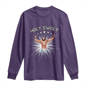 Holy Swoly Long Sleeve Shirt Funny Jesus Workout Motivation Bodybuilding Fitness TS02 Purple Print Your Wear