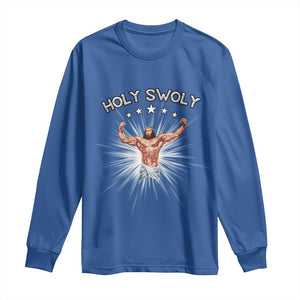 Holy Swoly Long Sleeve Shirt Funny Jesus Workout Motivation Bodybuilding Fitness TS02 Royal Blue Print Your Wear