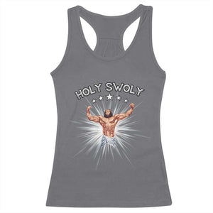 Holy Swoly Racerback Tank Top Funny Jesus Workout Motivation Bodybuilding Fitness TS02 Charcoal Print Your Wear