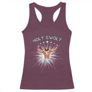Holy Swoly Racerback Tank Top Funny Jesus Workout Motivation Bodybuilding Fitness TS02 Maroon Print Your Wear