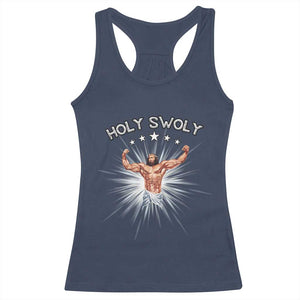 Holy Swoly Racerback Tank Top Funny Jesus Workout Motivation Bodybuilding Fitness TS02 Navy Print Your Wear