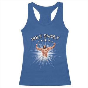 Holy Swoly Racerback Tank Top Funny Jesus Workout Motivation Bodybuilding Fitness TS02 Royal Blue Print Your Wear