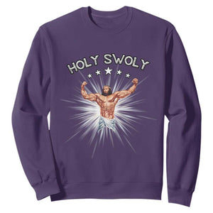 Holy Swoly Sweatshirt Funny Jesus Workout Motivation Bodybuilding Fitness TS02 Purple Print Your Wear