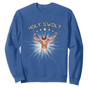 Holy Swoly Sweatshirt Funny Jesus Workout Motivation Bodybuilding Fitness TS02 Royal Blue Print Your Wear