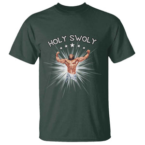Holy Swoly T Shirt Funny Jesus Workout Motivation Bodybuilding Fitness TS02 Dark Forest Green Print Your Wear