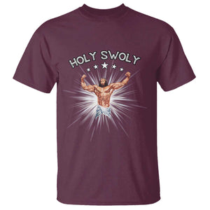 Holy Swoly T Shirt Funny Jesus Workout Motivation Bodybuilding Fitness TS02 Maroon Print Your Wear