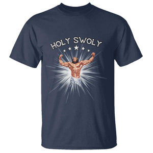 Holy Swoly T Shirt Funny Jesus Workout Motivation Bodybuilding Fitness TS02 Navy Print Your Wear