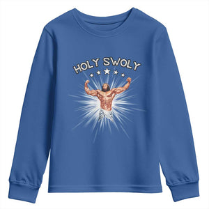 Holy Swoly Youth Sweatshirt Funny Jesus Workout Motivation Bodybuilding Fitness TS02 Royal Blue Print Your Wear