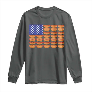 Hot Dog American Flag Long Sleeve Shirt Funny 4th Of July Patriotic Summer BBQ TS10 Dark Heather Print Your Wear