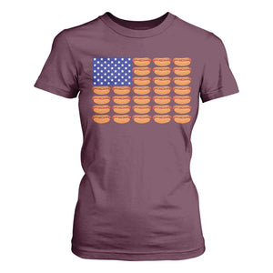 Hot Dog American Flag T Shirt For Women Funny 4th Of July Patriotic Summer BBQ TS10 Maroon Print Your Wear
