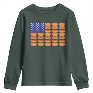 Hot Dog American Flag Youth Sweatshirt Funny 4th Of July Patriotic Summer BBQ TS10 Dark Forest Green Print Your Wear