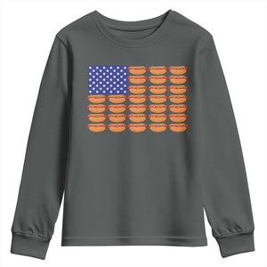 Hot Dog American Flag Youth Sweatshirt Funny 4th Of July Patriotic Summer BBQ TS10 Dark Heather Print Your Wear