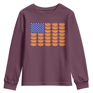 Hot Dog American Flag Youth Sweatshirt Funny 4th Of July Patriotic Summer BBQ TS10 Maroon Print Your Wear