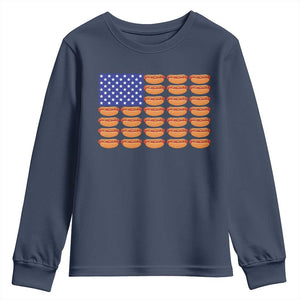 Hot Dog American Flag Youth Sweatshirt Funny 4th Of July Patriotic Summer BBQ TS10 Navy Print Your Wear