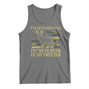 Hunting Tank Top I'm Into Fitness Fit'ness Deer In My Freezer Camo Flag TS10 Black Heather Print Your Wear