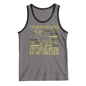Hunting Tank Top I'm Into Fitness Fit'ness Deer In My Freezer Camo Flag TS10 Deep Heather Black Print Your Wear
