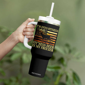 Hunting Tumbler With Handle I'm Into Fitness Fit'ness Deer In My Freezer American Flag TS10 Print Your Wear