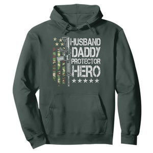 Husband Daddy Protector Hero Hoodie Dad Guns Fathers Day Camo American Flag TS10 Dark Forest Green Print Your Wear