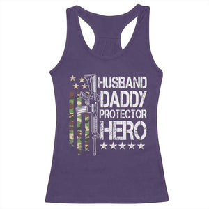 Husband Daddy Protector Hero Racerback Tank Top Dad Guns Fathers Day Camo American Flag TS10 Purple Print Your Wear