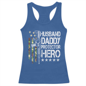 Husband Daddy Protector Hero Racerback Tank Top Dad Guns Fathers Day Camo American Flag TS10 Royal Blue Print Your Wear
