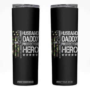 Husband Daddy Protector Hero Skinny Tumbler Dad Guns Fathers Day Camo American Flag TS10 Black Print Your Wear