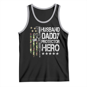 Husband Daddy Protector Hero Tank Top Dad Guns Fathers Day Camo American Flag TS10 Black Athletic Heather Print Your Wear