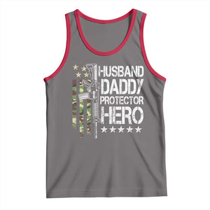 Husband Daddy Protector Hero Tank Top Dad Guns Fathers Day Camo American Flag TS10 Deep Heather Red Print Your Wear