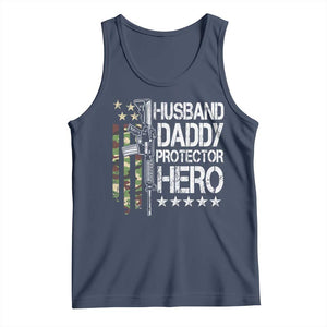 Husband Daddy Protector Hero Tank Top Dad Guns Fathers Day Camo American Flag TS10 Navy Print Your Wear