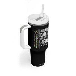 Husband Daddy Protector Hero Tumbler With Handle Dad Guns Fathers Day Camo American Flag TS10 Print Your Wear