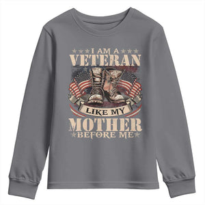 I Am A Veteran Like My Mother Before Me Youth Sweatshirt Vintage American Flag TS11 Charcoal Print Your Wear