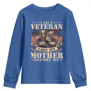 I Am A Veteran Like My Mother Before Me Youth Sweatshirt Vintage American Flag TS11 Royal Blue Print Your Wear