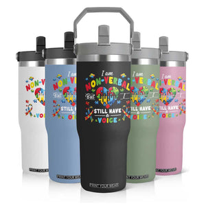 I Am Non Verbal But I Still Have A Voice Autism Awareness Flip Straw Tumbler Heart Puzzle TS11 Print Your Wear