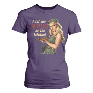 I Let My M1 Garand Do The Talking T Shirt For Women WWII Pin Up TS11 Purple Print Your Wear