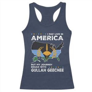 I May Live In America But My Journey Began With Gullah Geechee Racerback Tank Top Gullah Geechee Pride TS11 Navy Print Your Wear