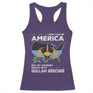 I May Live In America But My Journey Began With Gullah Geechee Racerback Tank Top Gullah Geechee Pride TS11 Purple Print Your Wear