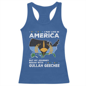 I May Live In America But My Journey Began With Gullah Geechee Racerback Tank Top Gullah Geechee Pride TS11 Royal Blue Print Your Wear