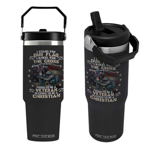 I Stand For Our Flag I Kneel For The Cross Proud Christian Veteran Flip Straw Tumbler TS11 One Size: 30 oz Black Print Your Wear