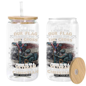 I Stand For Our Flag I Kneel For The Cross Proud Christian Veteran Glass Can TS11 Black Print Your Wear