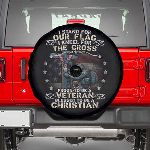 I Stand For Our Flag I Kneel For The Cross Proud Christian Veteran Spare Tire Cover TS11 Black Print Your Wear