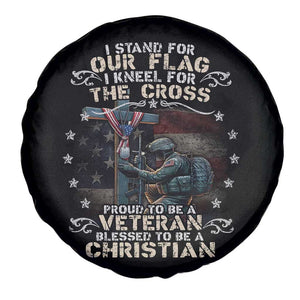 I Stand For Our Flag I Kneel For The Cross Proud Christian Veteran Spare Tire Cover TS11 Print Your Wear