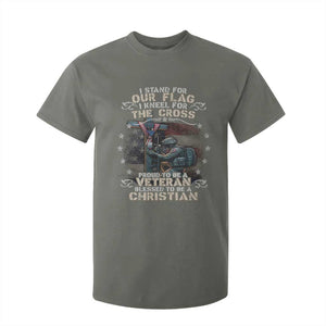 I Stand For Our Flag I Kneel For The Cross Proud Christian Veteran T Shirt For Kid TS11 Military Green Print Your Wear