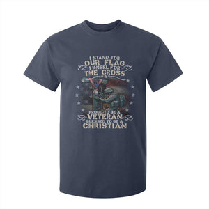 I Stand For Our Flag I Kneel For The Cross Proud Christian Veteran T Shirt For Kid TS11 Navy Print Your Wear