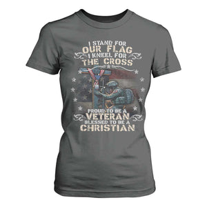 I Stand For Our Flag I Kneel For The Cross Proud Christian Veteran T Shirt For Women TS11 Dark Heather Print Your Wear