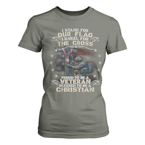 I Stand For Our Flag I Kneel For The Cross Proud Christian Veteran T Shirt For Women TS11 Military Green Print Your Wear
