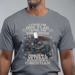 I Stand For Our Flag I Kneel For The Cross Proud Christian Veteran T Shirt TS11 Charcoal Print Your Wear